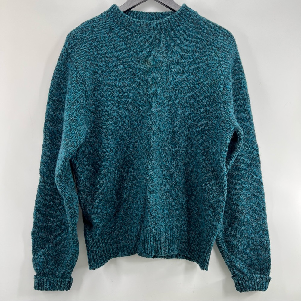 EMS Pullover Wool Sweater L Green Black Marled Crew Neck